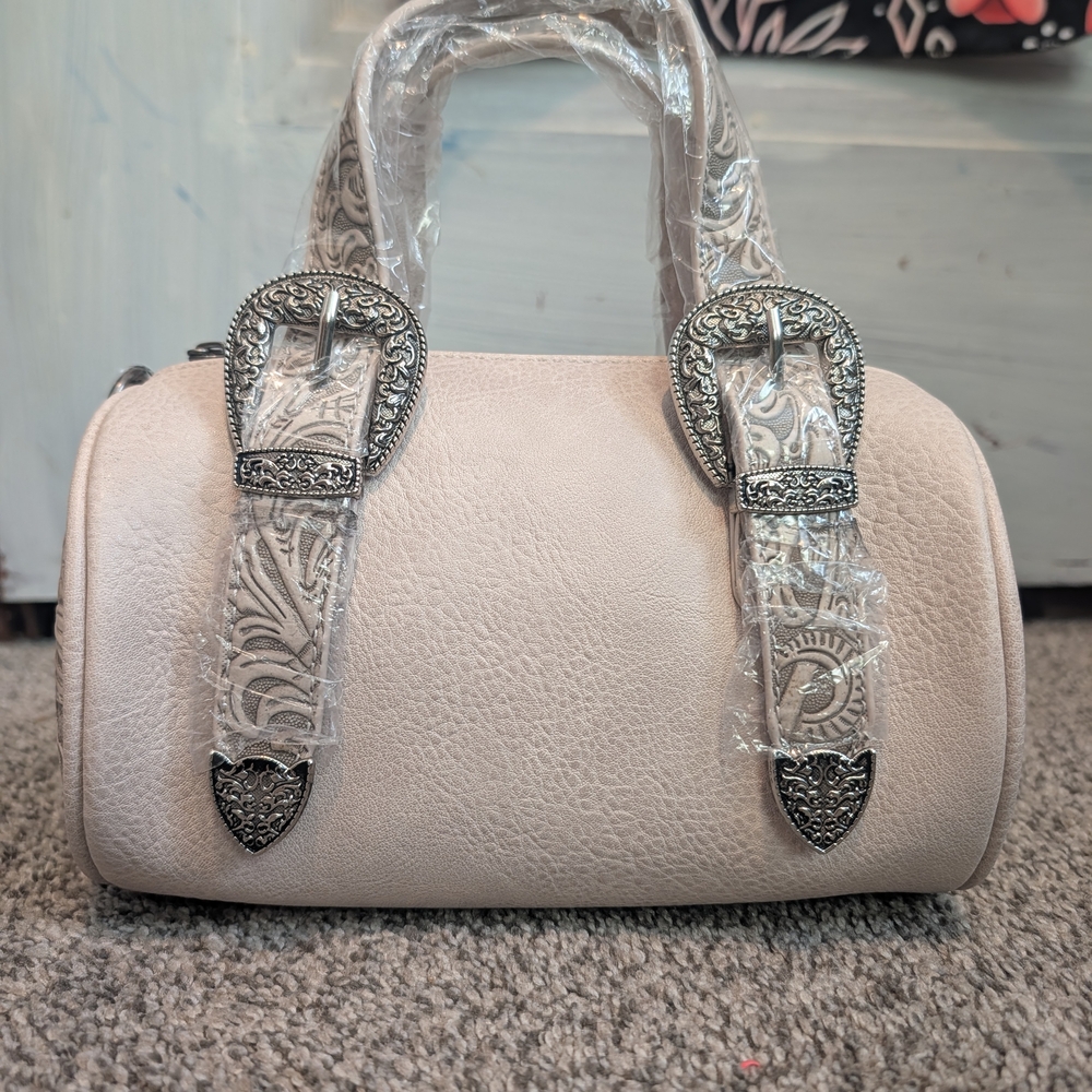 Montana West Cream Embossed Buckle Mini Satchel